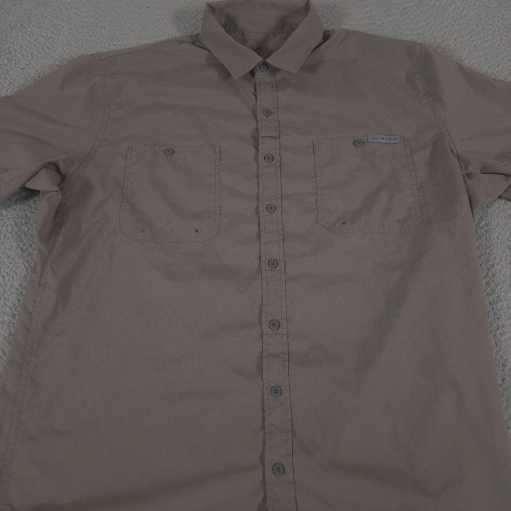 Vortex Shirt Mens XL Brown Short Sleeve Button Up Polyester Nylon Outdoor Hiking